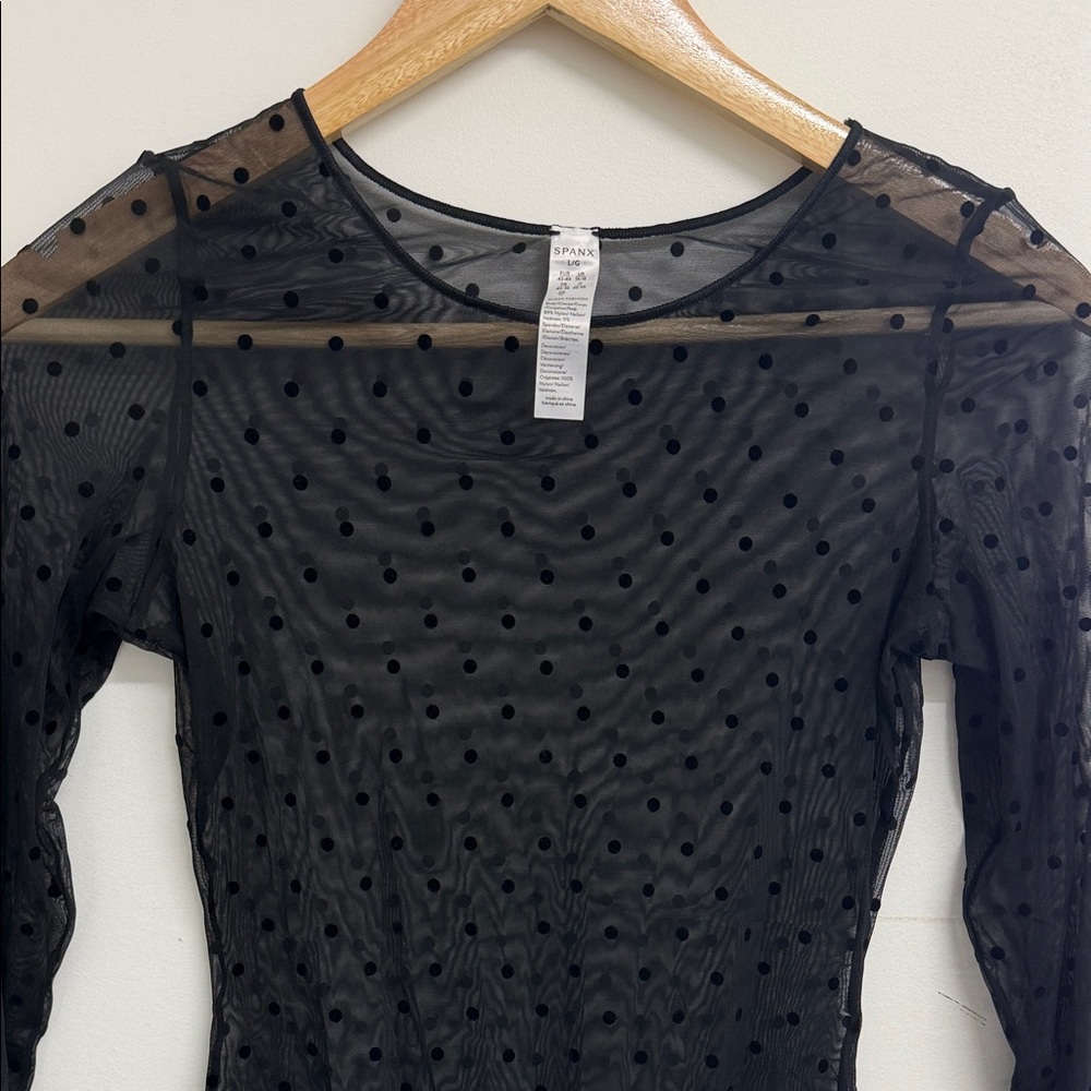 SPANX Black Sheer Polka Dot Bodysuit